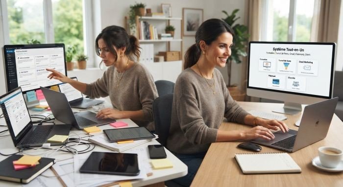 Pourquoi les infopreneurs abandonnent les outils multiples pour une solution tout-en-un